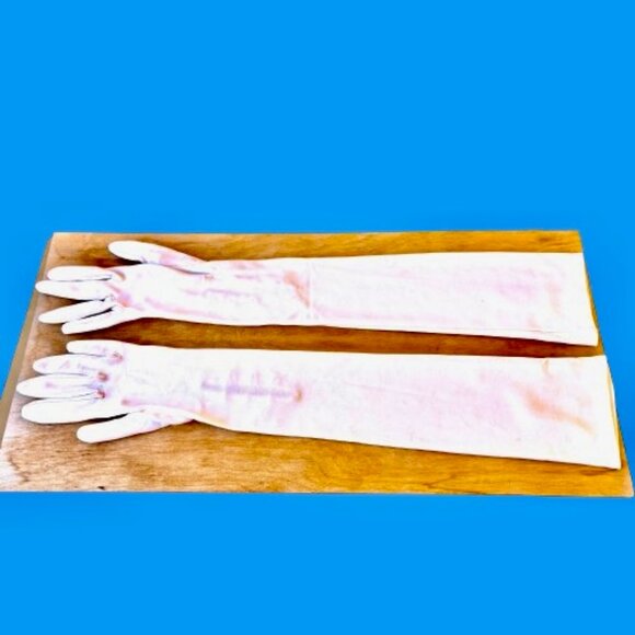 Vintage Opera Gloves White Nylon Stretch Long Formal Buttons 23" Long Size 8 - Picture 3 of 9